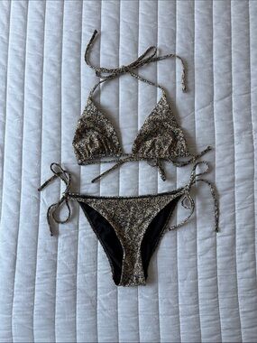 Matteau Floral Triangle Tie Bikini - Black & Cream